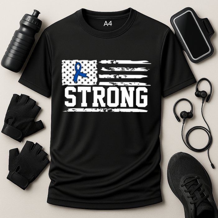 Strong Colon Cancer Awareness Flag Cooling Performance Crew T-Shirt