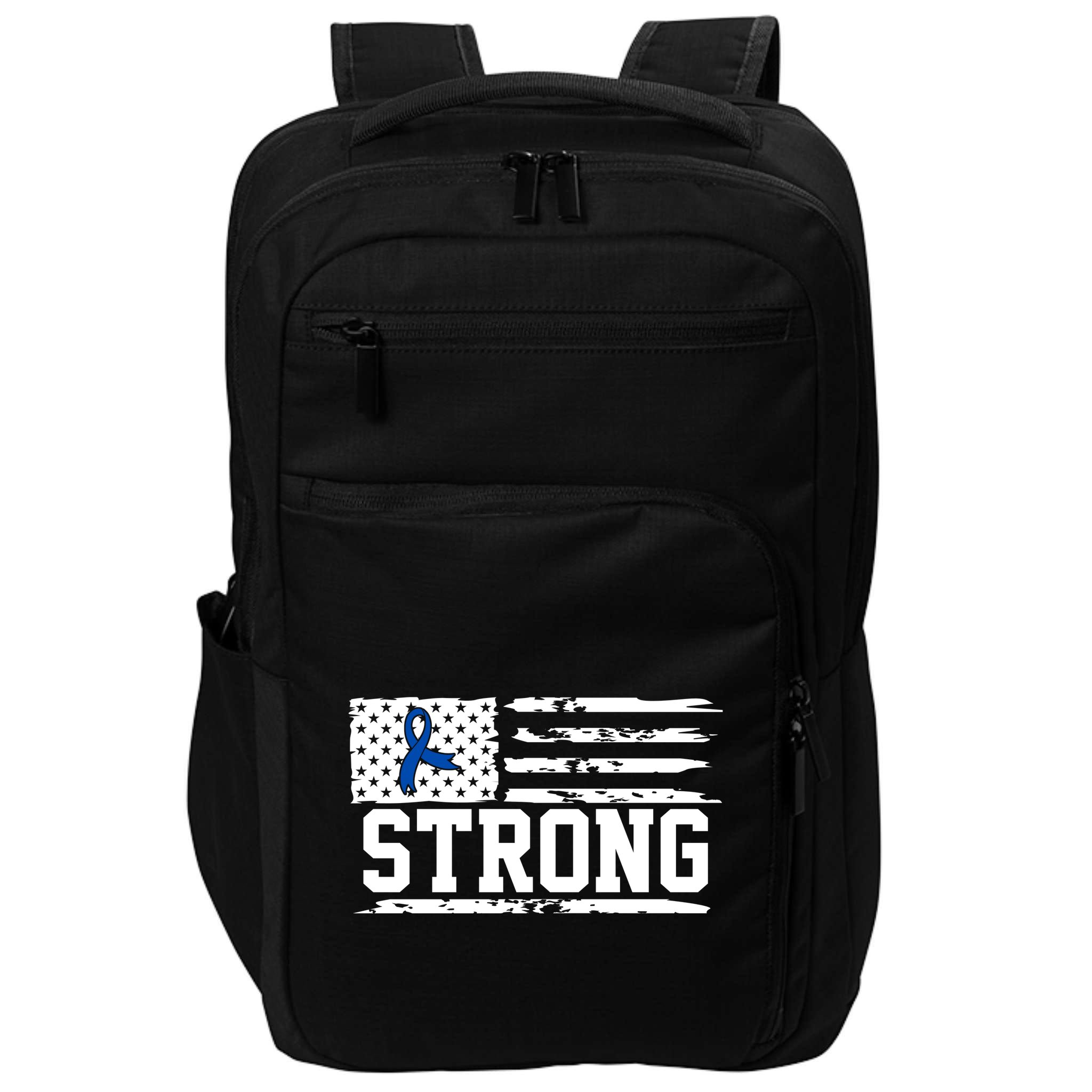 Strong Colon Cancer Awareness Flag Impact Tech Backpack