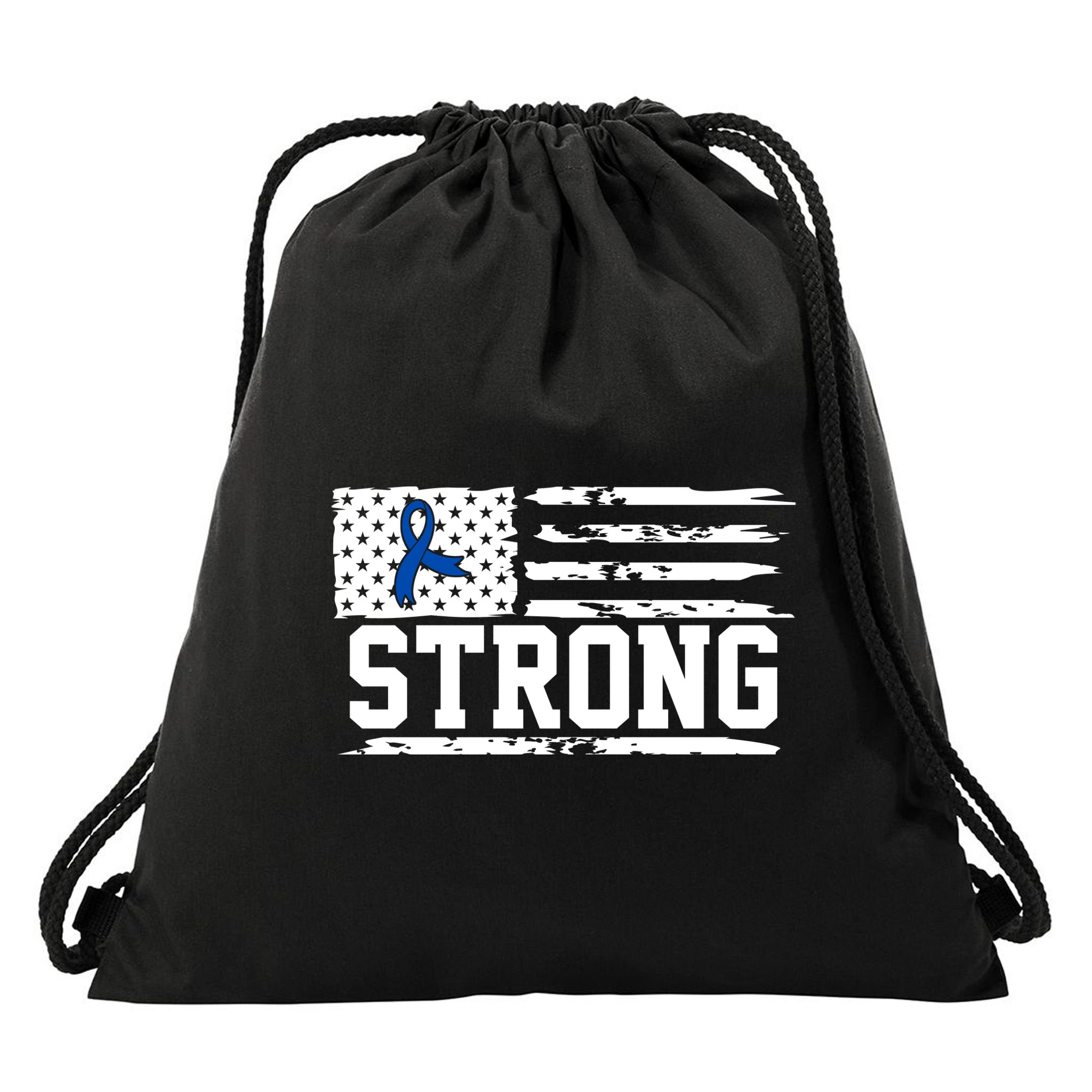 Strong Colon Cancer Awareness Flag Drawstring Bag