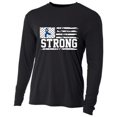 Strong Colon Cancer Awareness Flag Cooling Performance Long Sleeve Crew