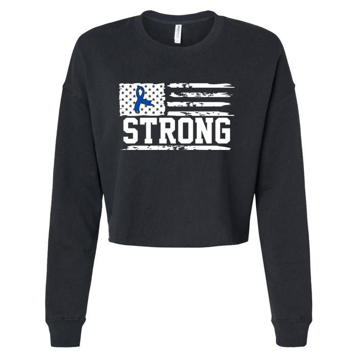 Strong Colon Cancer Awareness Flag Cropped Pullover Crew