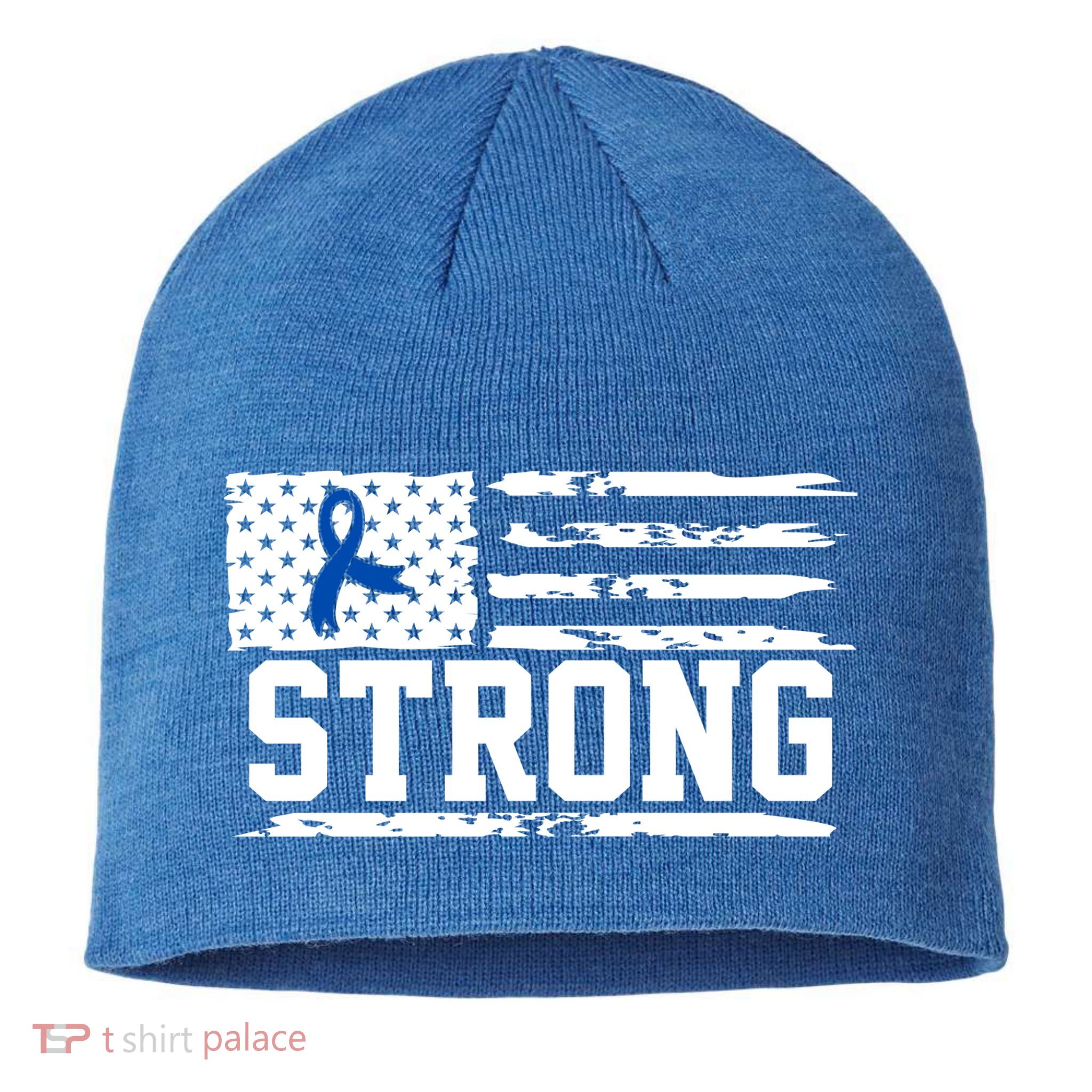Strong Colon Cancer Awareness Flag Sustainable Beanie