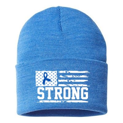 Strong Colon Cancer Awareness Flag Sustainable Knit Beanie