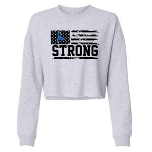 Strong Colon Cancer Awareness Flag Cropped Pullover Crew