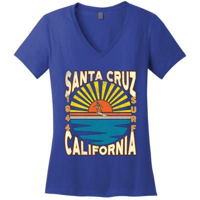 Santa Cruz California Retro Surfing Vintage Skateboarding Meaningful Gift Women's V-Neck T-Shirt