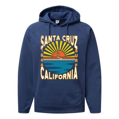 Santa Cruz California Retro Surfing Vintage Skateboarding Meaningful Gift Performance Fleece Hoodie