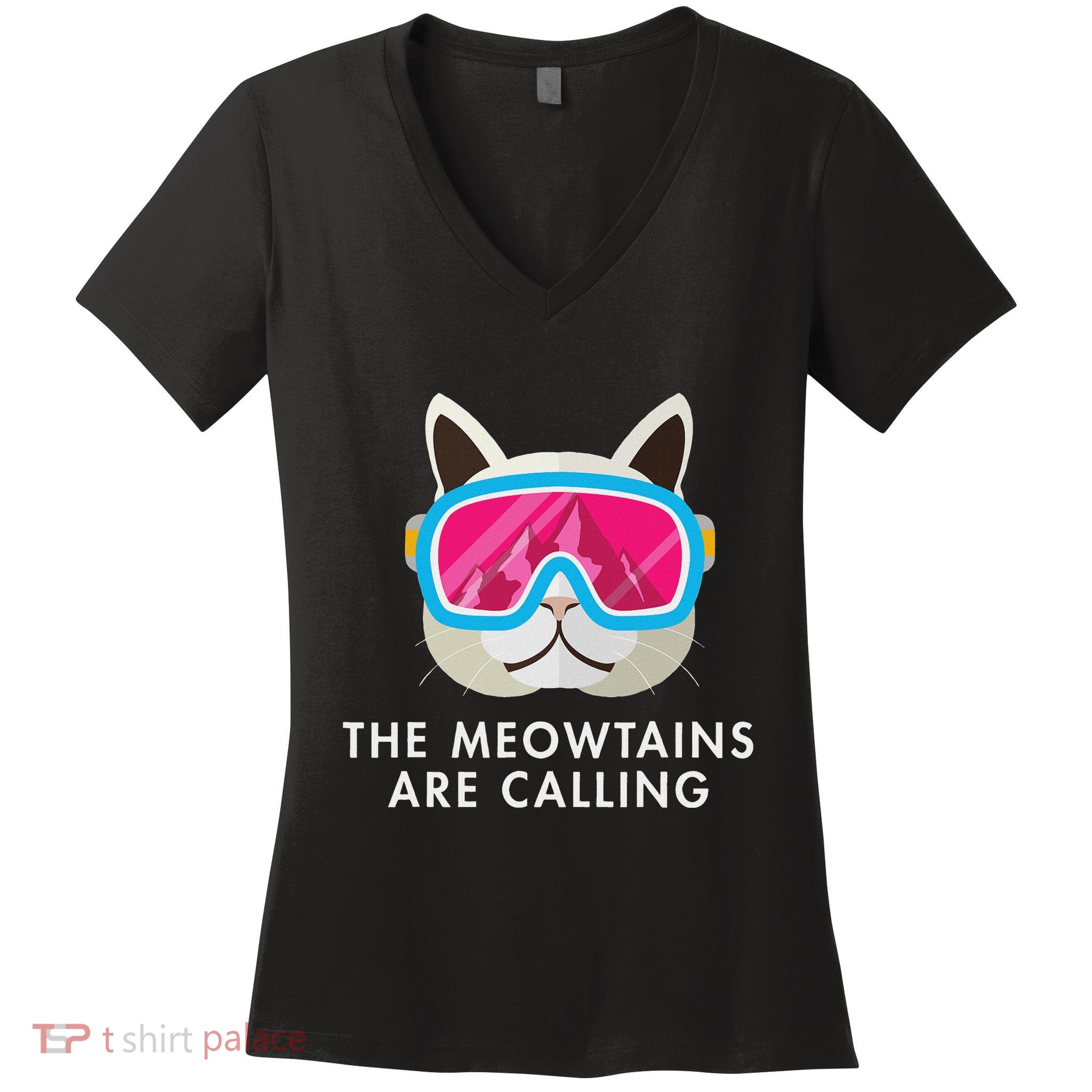 Ski Cat Cats Skiing Snowboard Skier Mountains Outfit Women's V-Neck T-Shirt