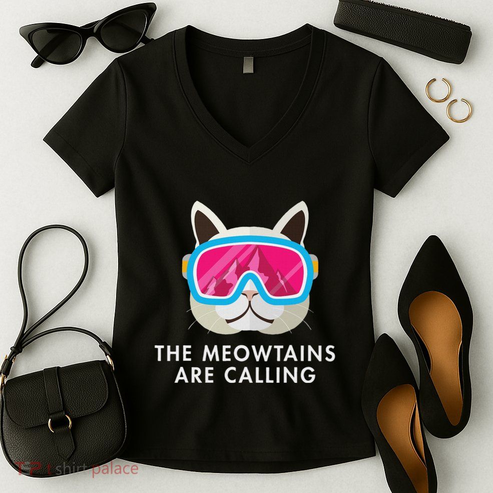 Ski Cat Cats Skiing Snowboard Skier Mountains Outfit Women's V-Neck T-Shirt