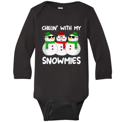 Snowman Christmas Chillin With My Snowmies Ugly Gift Baby Long Sleeve Bodysuit