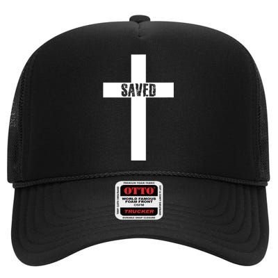 Saved Cross Christian Inspirational Design High Crown Mesh Back Trucker Hat