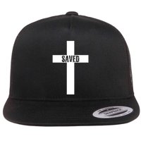 Saved Cross Christian Inspirational Design Flat Bill Trucker Hat