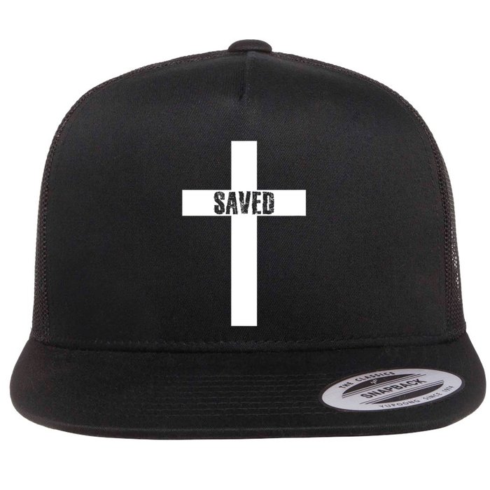 Saved Cross Christian Inspirational Design Flat Bill Trucker Hat
