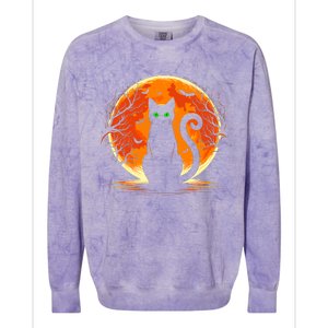 Scary Cat Costume Retro Moon Cat Colorblast Crewneck Sweatshirt