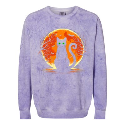 Scary Cat Costume Retro Moon Cat Colorblast Crewneck Sweatshirt