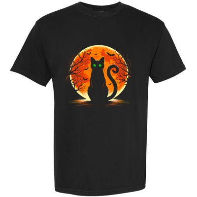 Scary Cat Costume Retro Moon Cat Garment-Dyed Heavyweight T-Shirt