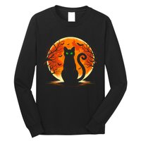 Scary Cat Costume Retro Moon Cat Long Sleeve Shirt