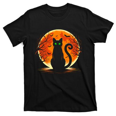 Scary Cat Costume Retro Moon Cat T-Shirt