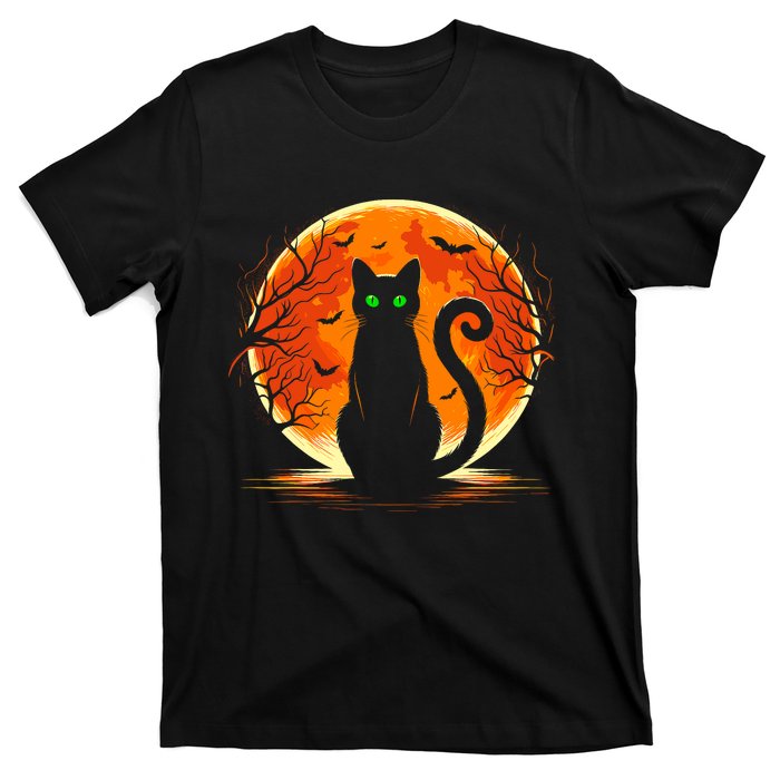 Scary Cat Costume Retro Moon Cat T-Shirt