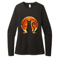 Scary Cat Costume Retro Moon Cat Womens CVC Long Sleeve Shirt