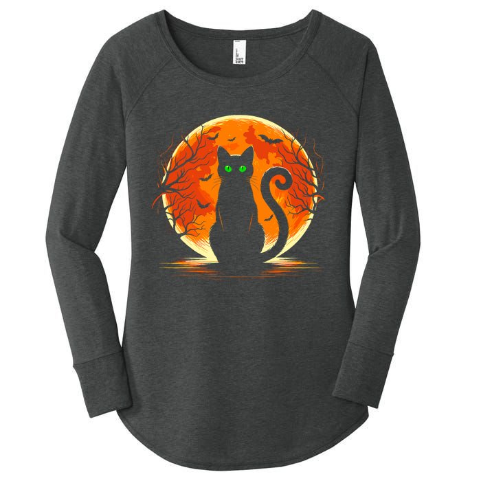 Scary Cat Costume Retro Moon Cat Women's Perfect Tri Tunic Long Sleeve Shirt