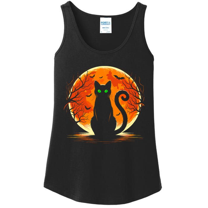 Scary Cat Costume Retro Moon Cat Ladies Essential Tank