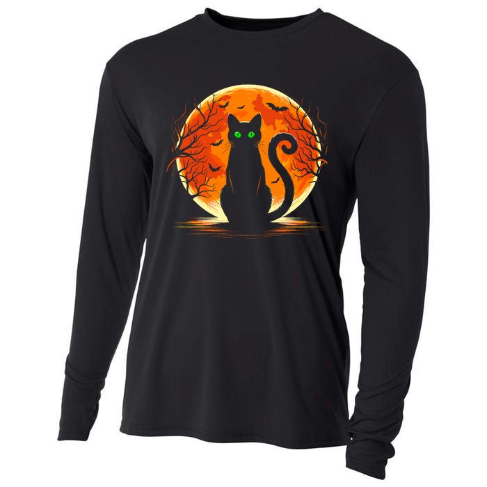 Scary Cat Costume Retro Moon Cat Cooling Performance Long Sleeve Crew