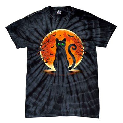 Scary Cat Costume Retro Moon Cat Tie-Dye T-Shirt