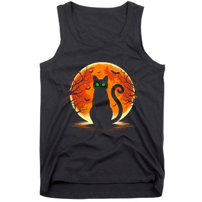 Scary Cat Costume Retro Moon Cat Tank Top