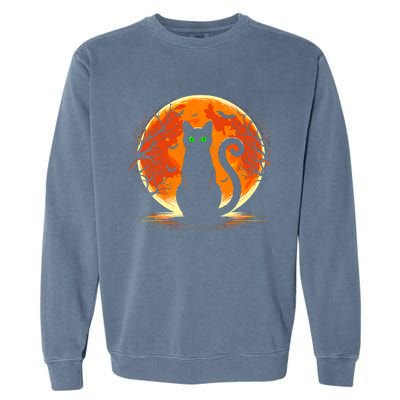 Scary Cat Costume Retro Moon Cat Garment-Dyed Sweatshirt