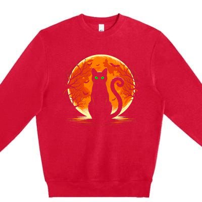 Scary Cat Costume Retro Moon Cat Premium Crewneck Sweatshirt