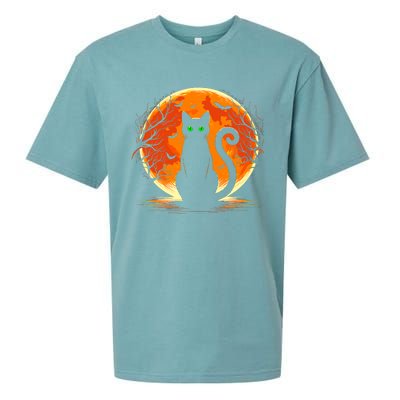 Scary Cat Costume Retro Moon Cat Sueded Cloud Jersey T-Shirt