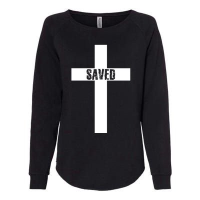 Saved Cross Christian Inspirational Womens California Wash Sweatshirt