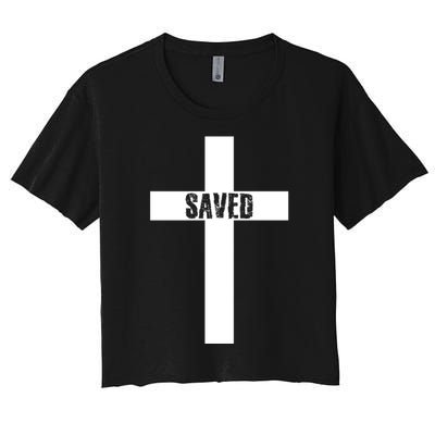 Saved Cross Christian Inspirational Women's Crop Top Tee