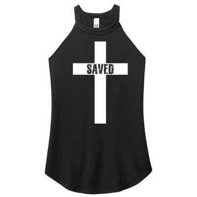 Saved Cross Christian Inspirational Women’s Perfect Tri Rocker Tank