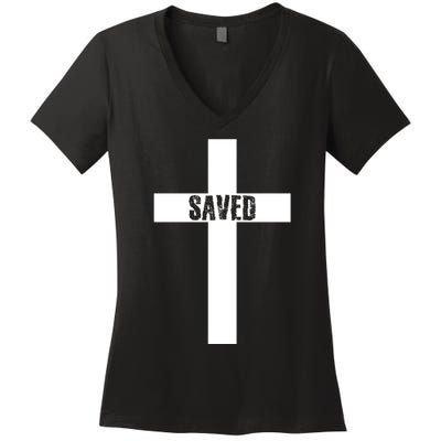 Saved Cross Christian Inspirational Women's V-Neck T-Shirt