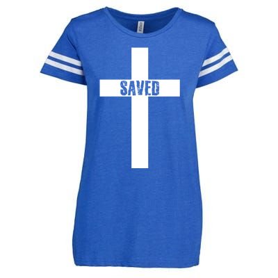 Saved Cross Christian Inspirational Enza Ladies Jersey Football T-Shirt