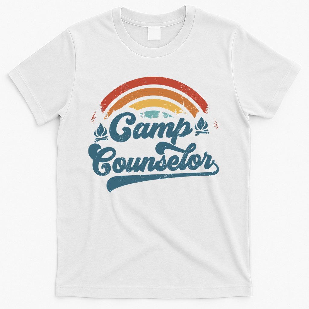 Summer Camp Counselor Staff Groovy Rainbow Camp Counselor T-Shirt