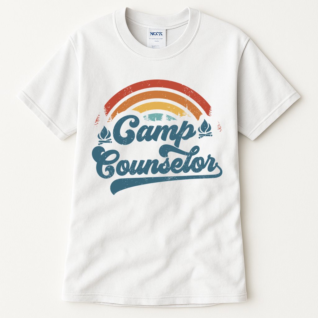 Summer Camp Counselor Staff Groovy Rainbow Camp Counselor Tall T-Shirt