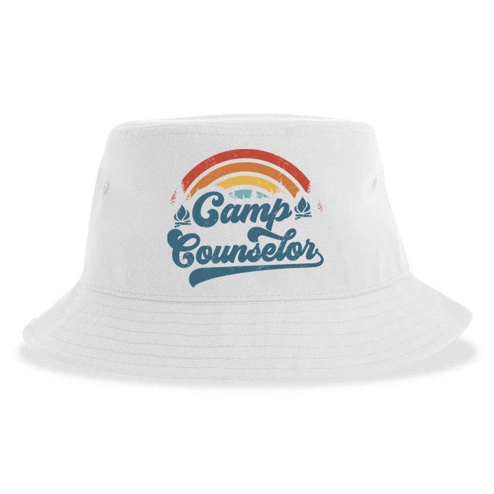 Summer Camp Counselor Staff Groovy Rainbow Camp Counselor Sustainable Bucket Hat