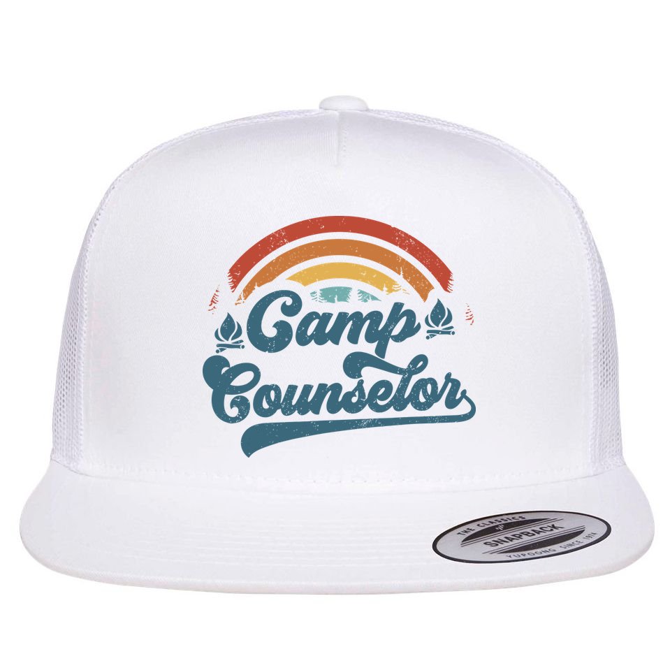 Summer Camp Counselor Staff Groovy Rainbow Camp Counselor Flat Bill Trucker Hat