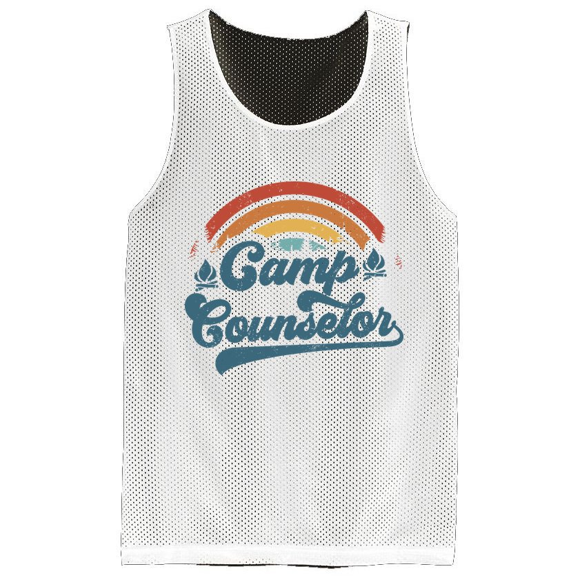 Summer Camp Counselor Staff Groovy Rainbow Camp Counselor Mesh Reversible Basketball Jersey Tank