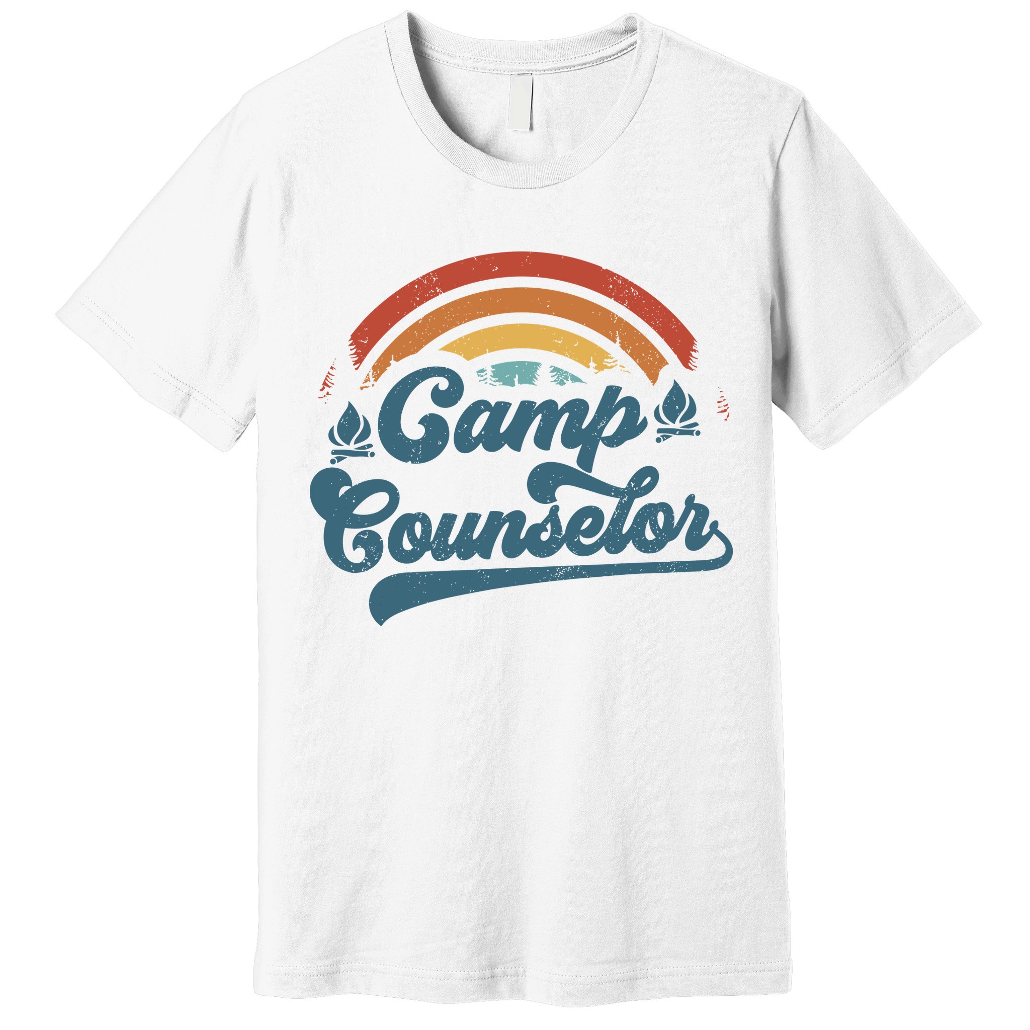 Summer Camp Counselor Staff Groovy Rainbow Camp Counselor Premium T-Shirt