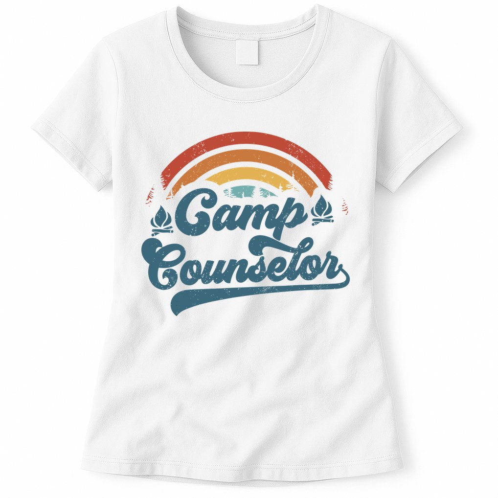 Summer Camp Counselor Staff Groovy Rainbow Camp Counselor Womens T-Shirt