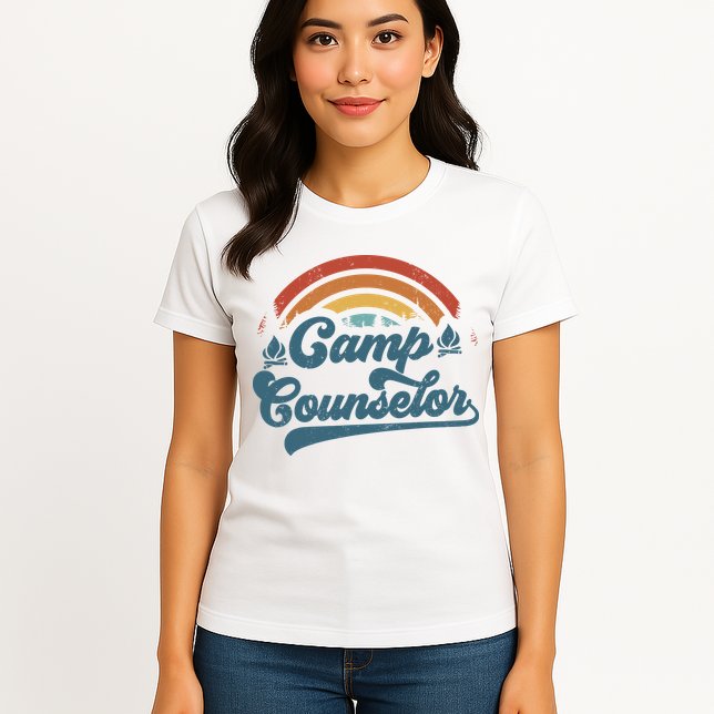 Summer Camp Counselor Staff Groovy Rainbow Camp Counselor Womens T-Shirt