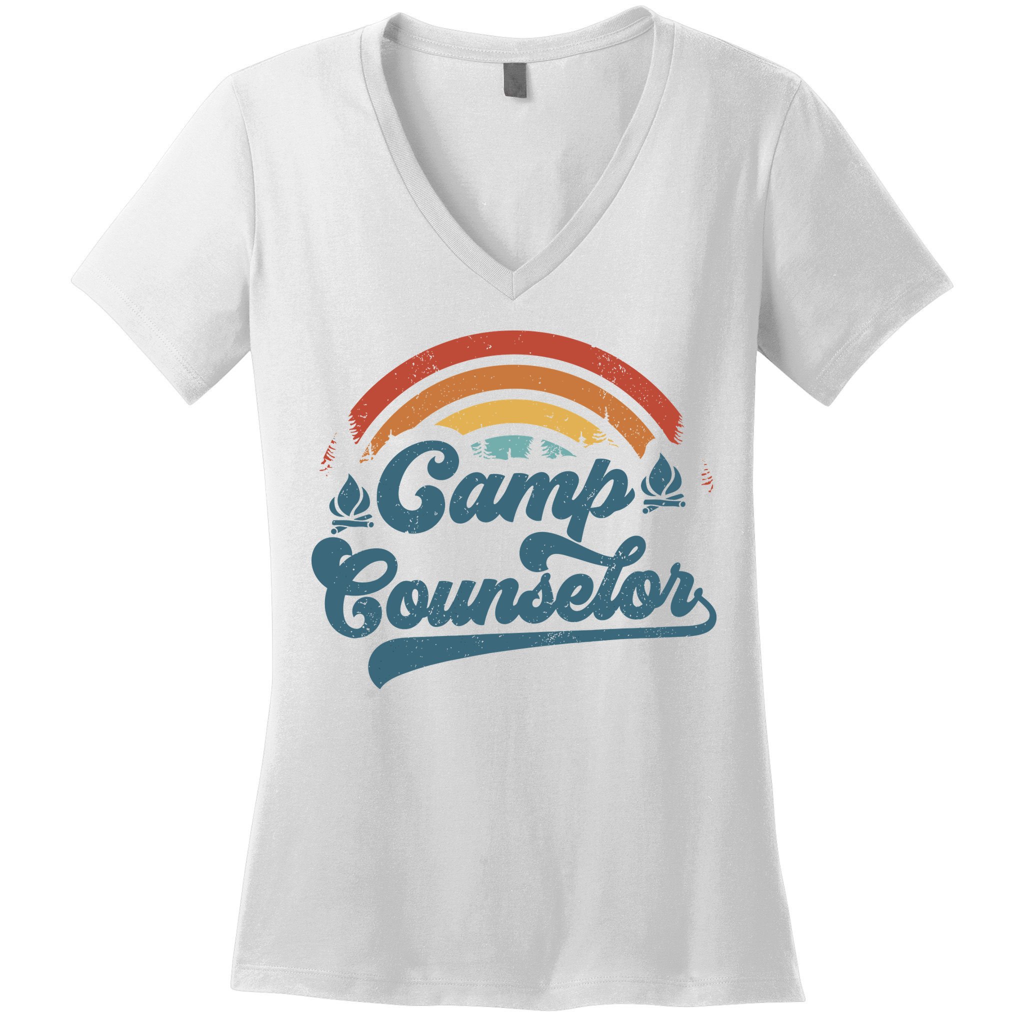 Summer Camp Counselor Staff Groovy Rainbow Camp Counselor Women's V-Neck T-Shirt