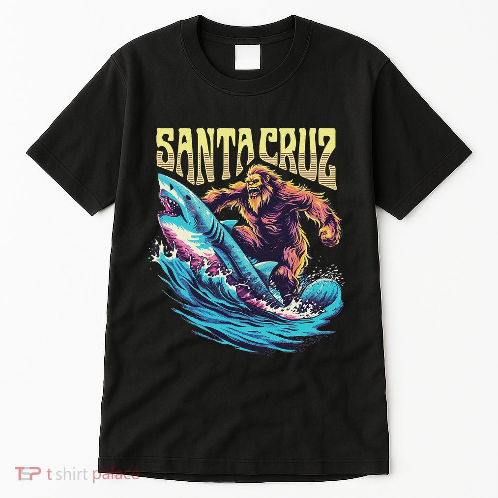 Santa Cruz California Summer Surfing Bigfoot Shark Tall T-Shirt