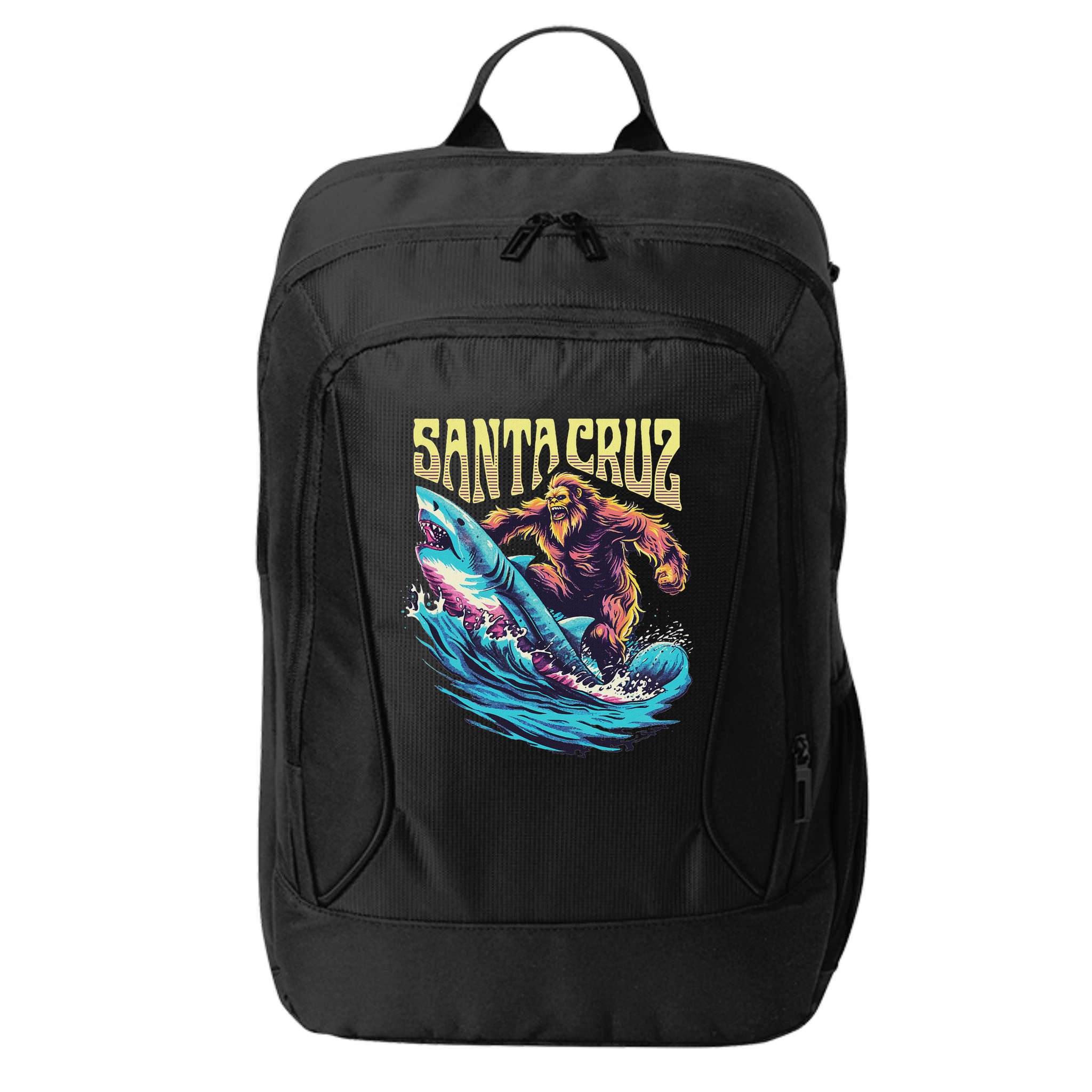 Santa Cruz California Summer Surfing Bigfoot Shark City Backpack