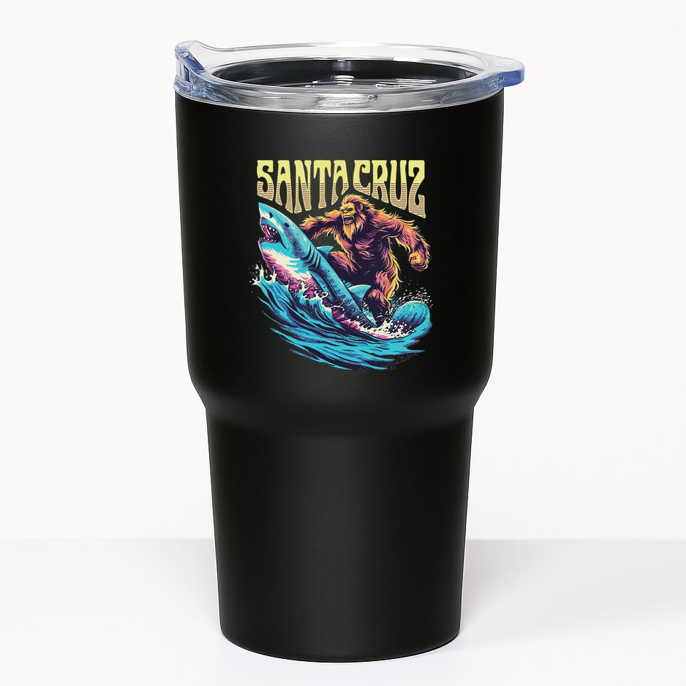 Santa Cruz California Summer Surfing Bigfoot Shark Tumbler