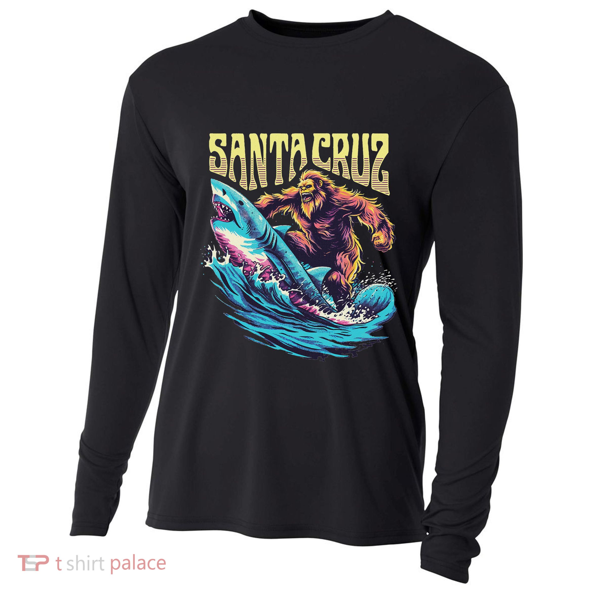 Santa Cruz California Summer Surfing Bigfoot Shark Cooling Performance Long Sleeve Crew