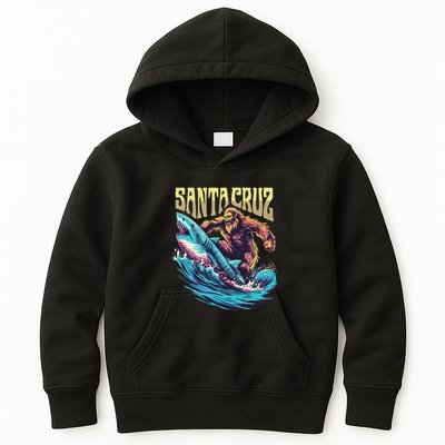 Santa Cruz California Summer Surfing Bigfoot Shark Kids Hoodie